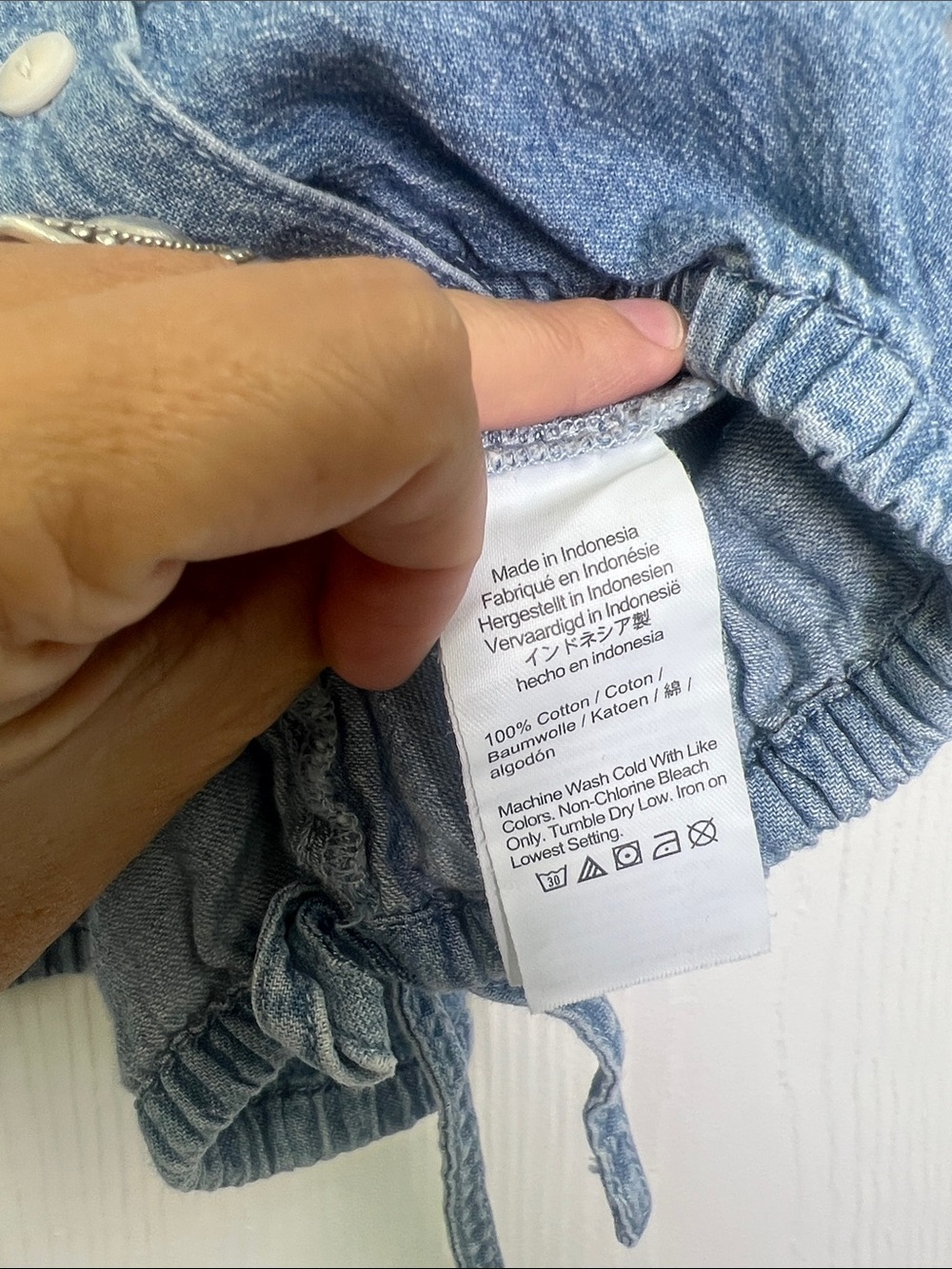 Madewell - Lightwash Button Down Cotton Side Tie Short Sleeve Blouse Size Small - Picture 8 of 9